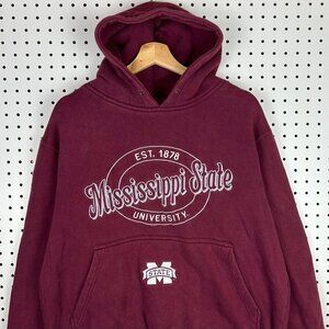 Mississippi State Bulldogs‎ Hoodie Sweatshirt Medium Maroon White Vtg 90s Chunky